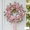 Elegáns púderrózsaszín selyemvirág ajtókopogtató